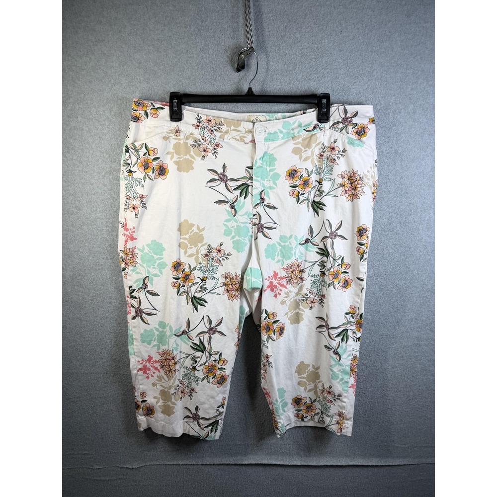 St. John's Bay Capri Pants Womens 22W Floral Stretch Twill Casual Lightweight